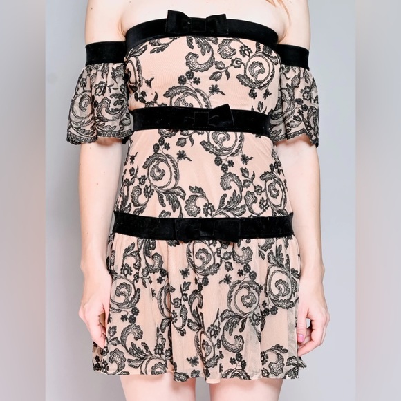 For Love & Lemons Clemece off-shoulder nude tulle mini dress - Picture 8 of 10